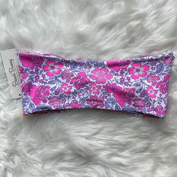 🆕 Beach Bunny Tula Swim Bandeau Top Size XL Floral Pink Purple - Picture 11 of 11